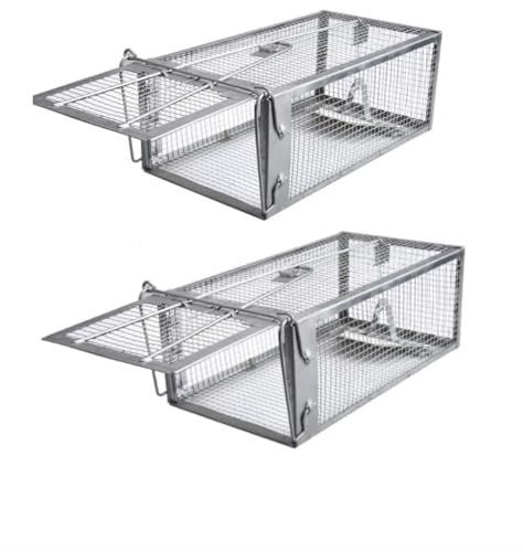 Humane Rat Trap 2 Pack – Live Cage Catch and Release Rodent Traps for Indoor & Outdoor Use – Reusable Metal Animal Trap for Rats, Chipmunks, Mice, Voles, Hamsters, Small Rodents