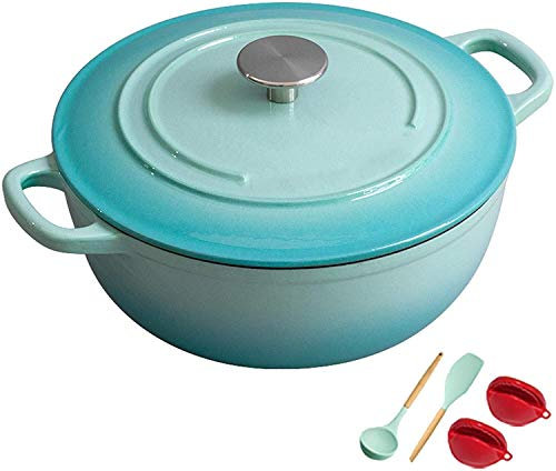MXXHFC Cazuela Cazuela de Hierro Fundido, Olla de Horno Mate de Hierro Fundido esmaltado con Tapa, Horno para Preparar Comidas de cocción Baja y Lenta Cazuela de Hierro Fundido (Color: Rojo) (Azul)