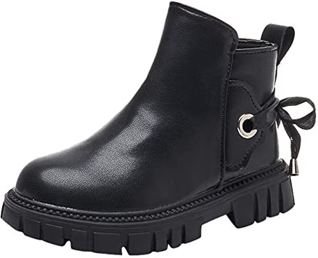 FGUUTYM Stivali invernali per bambini, stivaletti corti, da ragazza, invernali, per esterni, antiscivolo, con chiusura lampo laterale, in pelle, Nero , 37