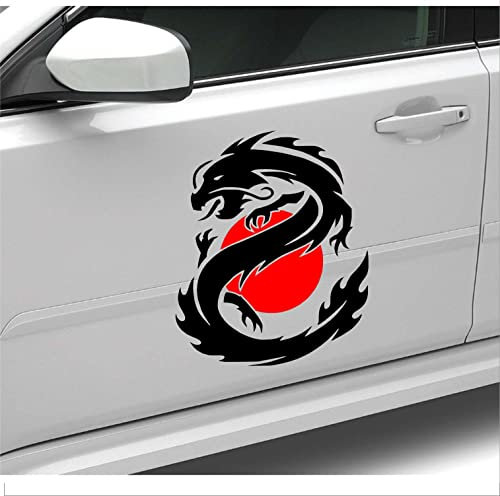 myrockshirt Set 2X Drache mit Sonne ca. 50x 30 cm JDM Japan Rising Sun Dragon Warrior Aufkleber Autoaufkleber Sticker Decal Tuning
