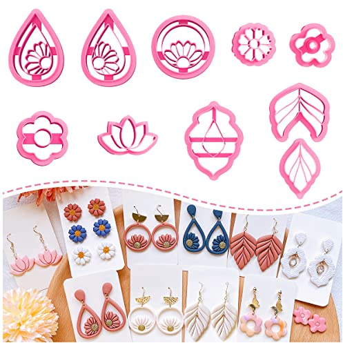 KEOKER Emporte-pièces en argile polymère, pour la fabrication de boucles d'oreilles et de bijoux, 10 formes de fleurs