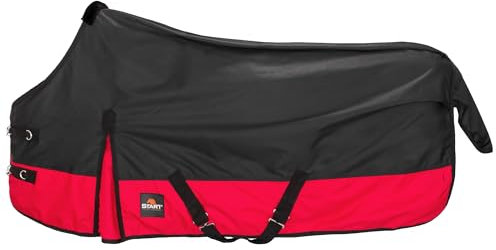 Start Outdoordecke Pferdedecke Weidedecke 600D Regendecke Winterdecke Pferd 200g mit Polarfleecefutter, Nylonfutter und Füllung in 0g, 200g (Schwarz/Rot, 155cm (0g/m² Nylonfutter))