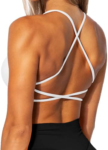 TZLDN Reggiseno sportivo con schiena scoperta da donna, imbottito, per cross back palestra, yoga, push up reggiseno crop top sportivo senza ferretto, S