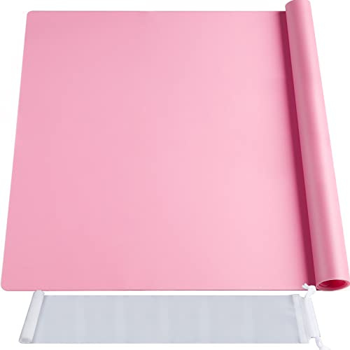 FANDAMEI 70x50 cm Große Silikonmatte mit Aufbewahrungsbeutel, Silikonfolie Bastelmatte Silikon Unterlage Antihafte Rutschfeste Tischmatte Arbeitsmatte Thekenmatte, für Handwerk, DIY, Rosa
