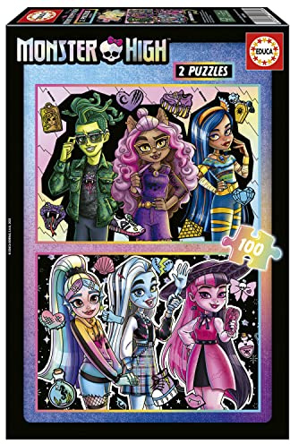 Educa - Set med 2 barnpussel med 100 bitar och bilder av Monster High, mått: 40 x 28 cm, rekommenderas från 6 år (19704)