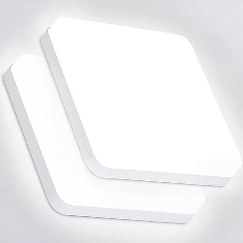 Eyesgood Plafonnier LED 36W Lot de 2 Luminaire Plafonnier Étanche IP44 Blanc 6500K 3240LM Carré Lumières de Salle de Bain Lampe de Plafond pour Salle de Bain, Balcon, Couloir, Cuisine, Garage