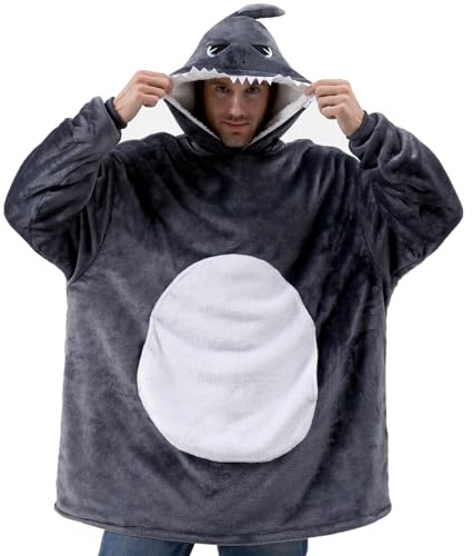 Loiahoer Set di pigiameria unisex con squalo grigio e caldo, ideale per Halloween e cosplay, per famiglia e coppie, borsa gigante, taglia unica per tutti, grigio., Taglia unica