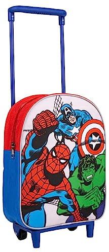 Marvel Avengers Rucksack mit Rollen, Captain America Hulk und Spiderman Design Schultasche, Kinder-Trolley-Rucksack, Reiserucksack, Geschenk für Kinder
