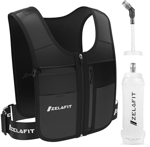ZelaFit® Running Vest with Running Water Bottle and Straw - Reflective Hydration Vest with 8 Pockets - Hydration Backpack Alternative for Men & Women
