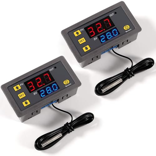 Greluma 2 Pz W3230 Regolatore di temperatura digitale DC 12V, interruttore di controllo termostato display LED 20A con sonda sensori NTC 10K, intervallo da -50 ℃ a 110 ℃