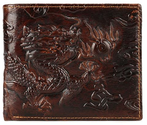 CYCOOPE Dragon Portefeuille Cool pour Homme en Cuir pour Carte de crédit, Carte d'identité, Poche pour espèces, Marron, Portefeuille rétro pour Homme