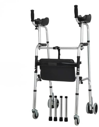 Aufrechter Gehhilfe, Gehhilfe mit Rad, höhenverstellbares Gehgestell aus Aluminiumlegierung mit Armlehnenstützpolster – Rehabilitationshilfe für ältere Menschen – robust und bequem