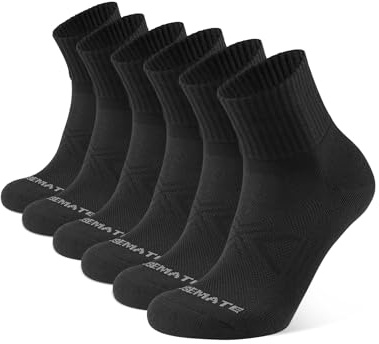 CLOSEMATE Calcetines Deporte Hombre Tobilleros 6 Pares Acolchados Algodon Deportivos Transpirables Antiampollas Cortos para Running Negros Puros 39-42