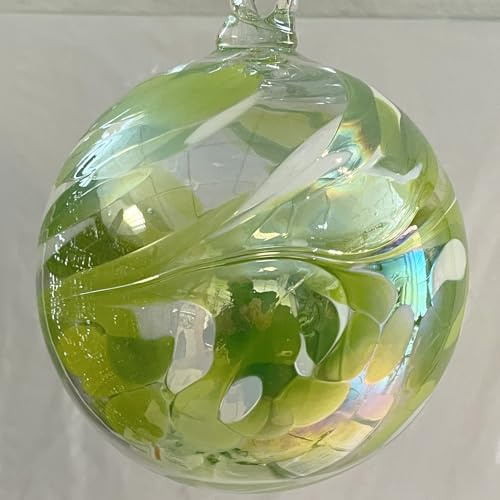 Oberstdorfer Glashütte Kugel zum hängen Glaskugel Ornament grün weiß klar Fensterdekoration mundgeblasenes Kristallglas Durchmesser ca. 15 cm