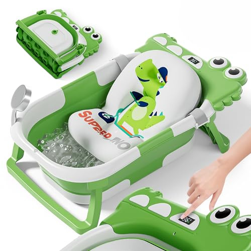 Baignoire Bébé Pliable XXL Avec Coussin De Bain Bebe Et Thermomètre Intégré - Baignoire Enfant Avec Siege De Bain Pour Bebe - baignoire Bebe Sur Pied - Idéal Pour Cadeau De Naissance Fille Ou Garçon