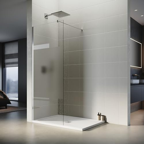 SONNI 1200x2000mm Walk in Duschwand teilsatiniert Duschabtrennung-inklusive 1200x800mm Quadratische Duschtasse und Ablaufgarnitur-8mm ESG Nano Glas
