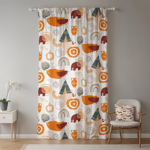 ggaimwf Cortinas Infantiles Bohemias Animal Elefante Arco Iris Hippie Moderno Pliegue de lápiz Cortinas Estampadas Divisor de habitación Cortinas para guarderías Escuelas 1 Panel 117x175cm