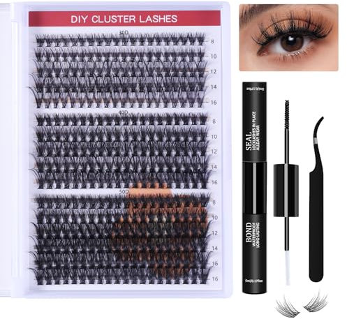 DIY Wimpernverlängerung Kit, 30D+40D+50D Wimpern Extensions Set, 8-16mix 320Pcs Lash Extension Set Mit Bond&Seal Und Pinzette, Cluster Lashes Künstliche wimpern
