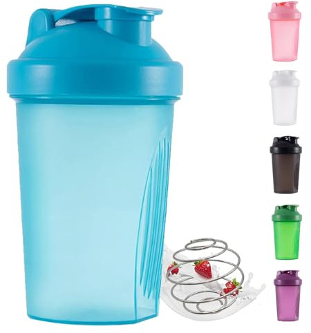 KISUOMAOYI Protein Shaker Bottle with Stainless Steel Mixing Ball, Workout Water Bottle with Non-Leak Flip Lid 400ml for Fitness Sports Gym Supplement Drinks Bottles, Capacity for Smooth Shakes(Blue)