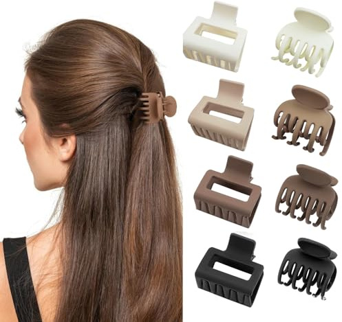 8 Pack Double Row Teeth Hair Clips Small Hair Claw, No Slip Clamps, 1.6 Inch Matte Hair Clips Cute Size Jaw Clips No Slip Hair Clamps hair Accessories for Women Girls