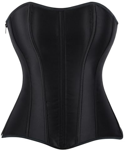 E-girl Corsé de cintura para mujer, push up, corsé de color liso, espalda con cordones, C914, Negro , 34-36