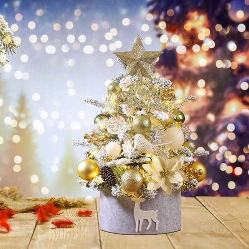 45 cm Künstlicher Mini Weihnachtsbaum Tisch Weihnachtsbaum Klein Deko | Mini Weihnachtsbaum mit LED Beleuchtung Weihnachtsbaum Mini Künstlich DIY Kreative Weihnachtsdekorationen, für Tisch, Büro