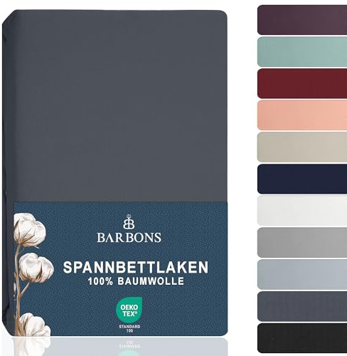 BARBONS Spannbettlaken 200x200-100% Baumwolle Bettbezug Dunkelgrau | Oeko-TEX Zertifiziert - Spannbetttuch - Bettlaken - Bettbezug - Jersey - für Boxspringbett und Dicke Matratzen bis 27 cm