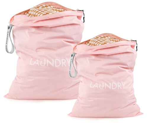 Asnews Sacchi da Biancheria, Impermeabile Sacchi di Nylon con Zip, Grande Capacità Sacco Lavanderia Sporca da Viaggio, Riutilizzabile Sacchetto Organizer per Gym, 60 x 45/55 x 35 cm, 2 Pezzi
