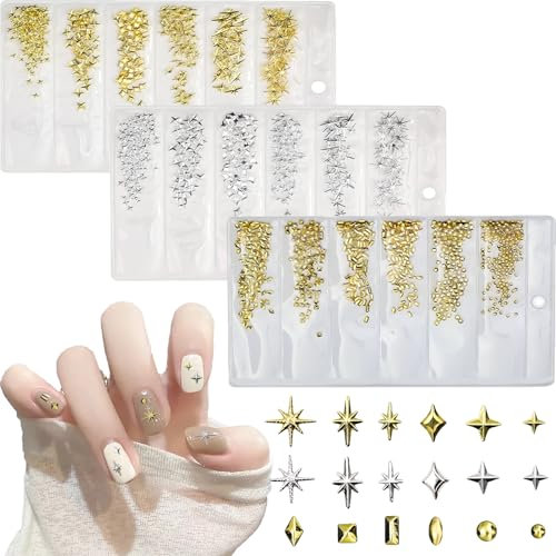 Nail Charms Gold Y2K, 900 Stück Nail Art Charms, Charms Nägel, Star Nail Design Nail Art Charms 3D Stars Nagel Deko Nails Charms Nägel Zubehör