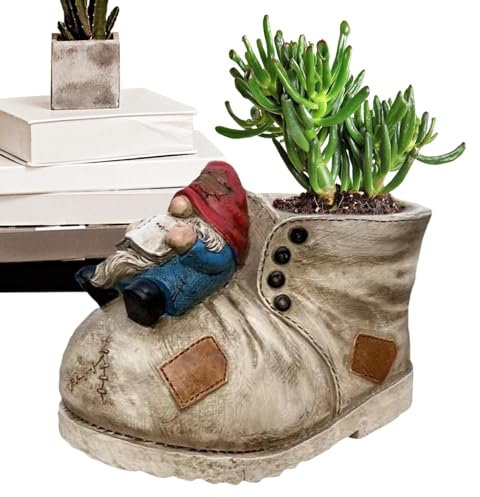Cowboy Boot Planter, Cowboy Flower Pot for Succulents and Flowers, Rustic Boot Plant Container with Drainage Hole, Gnome Decorative Flower Pot, Vintage Flower Planter for Garden or Balcony