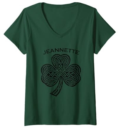 Femme JEANNETTE St Patricks Day Ireland Shamrock Irish St Pats T-Shirt avec Col en V