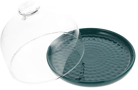 LAPYAPPE 6-inch Green Dessert Display Plate with Glass Lid, Nordic Style Cake and Pastry Holder for Party Serving and Bakery Presentation