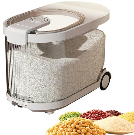 Rice Dispenser - Time Record Large Clear Storage Bins with Lids and Wheels | Top Seasoning Box, Airtight Cereal Dispenser Bucket for Kitchen Storage