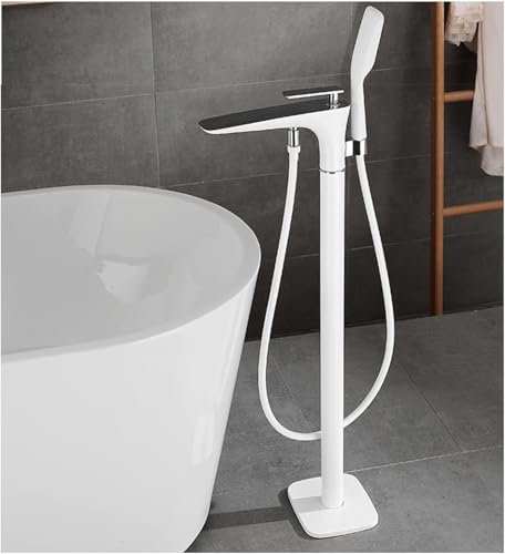 CSYQPDMBDL Grifo Bañera Exenta, Grifería Exenta de Bañera, Grifo de bañera montado en el Suelo con Ducha de Mano Grifos de Ducha de latón Grifos de baño Sencillos Independientes(White)