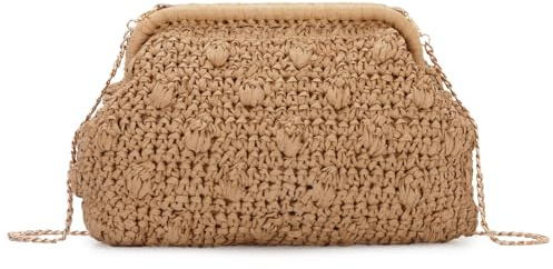 Jywmsc Paja Embrague Bolso para Mujeres Verano Playa Bolsas Tejido Tarde Bolsas Ratán Mimbre Hombro Bolso para Vacaciones