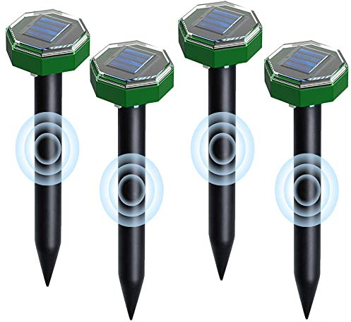 Repellente tortora ad ultrasuoni solare IP65, 4 pezzi Repellente serpente ad ultrasuoni, impermeabile repellente solare tortora, repellente per anti talpa gopher, serpente per il controllo dei