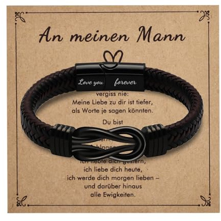 Lantine Ich Liebe Dich Knoten Lederarmband Herren Schwarz Edelstähle Unendlichkeit Armbänder für Herren Hochzeitstag Geburtstage Geschenke für Männer Bruder Papa Ehemann Sohn