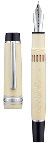 Wikult Yongsheng Junlai 930 - Penna Stilografica a pistone, #9 pennino Iridiun Fine bianco avorio, design a sommità piatta con incisione commemorativa del Papa in edizione limitata (Finiture Argento)