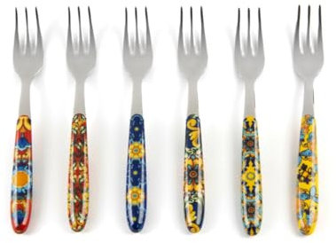 Excelsa Trinacria Set 6 Forchettine da Dolce, Acciaio Inox 18/10 con Manici Decorati