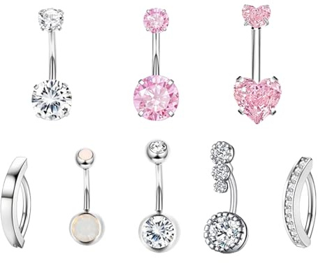 Diyxisk Piercing Nombril Acier Inoxydable 8 Pièces Piercing Nombril Anneau 16mm éLégant Navel Jewellery Cadeau pour Votre Petite Amie Votre Femme Votre Sœur Ou Vos Amis