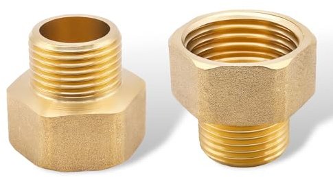 2-Pack 1/2 Female to 3/8 Male BSP Thread Brass Hex Bushing Reducing Connector, Hose Fittings, Metal Hose Connector, Durable Brass Adapter for Water and Gas Pipe Systems, Anti Leak Protection