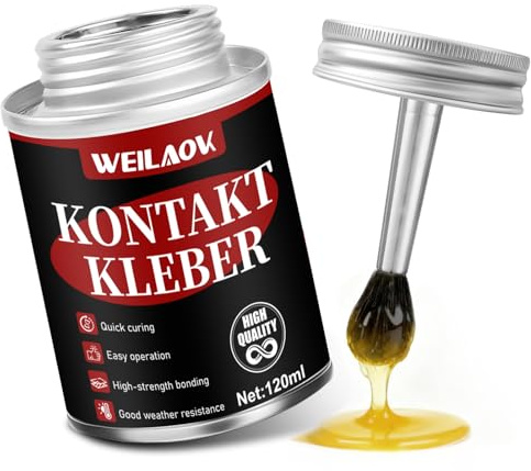 WEILAOK Kontaktkleber, PVC Kleber Schlauchboot, Schuh Kleber, Neoprenkleber Integrierte Bürste, Wasserdicht, Kann an Den Sohlen Haften, Geeignet für Kork, Metall, Leder, Sohlen usw, 120ml