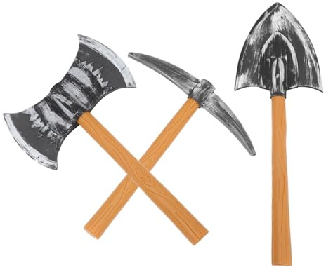 SUPVOX Set 3 Pezzi Oggetti Di Scena Nani Piccone, Pala e Asce Medievali in Gommapiuma Leggera Per Feste Di Halloween, Cosplay e Spettacoli Teatrali