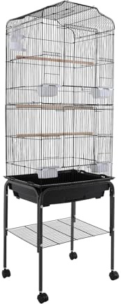 47x37x137,5cm Vogelvoliere, Vogelkäfig mit Rädern, Zuchtkäfig für Papageien, Großer Vogelkäfig für Nymphensittiche, Wellensittiche, Langschwanzpapageien (Schwarz)