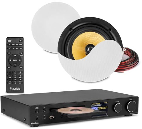 2x PD KVCS8 Coaxial 8-inch Ceiling Speaker System & Bolzano WiFi Amplifier with DAB+, Bluetooth, CD, Internet Radio – Complete HiFi Home Installed Sound Solution