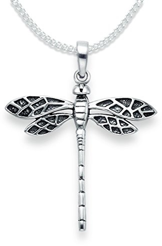 Sterling Silver Dragonfly Pendant Necklace on 18 silver chain - oxidised finish - SIZE: 28mm x 29mm Gift Boxed. 8095/18
