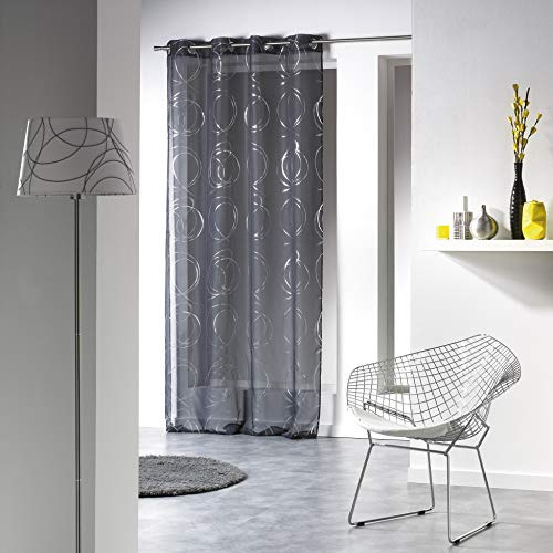 Douceur D'Intérieur - 1623654, Gardine Mit Osen, 140 X 240 cm, Bully, Voile Bedruckt Silber, Grau