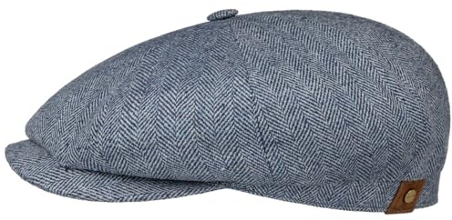 Stetson Hatteras Seide Schirmmütze Damen/Herren - Ballonmütze aus Seide - Flatcap mit Sonnenschutz UV 40+ - Schiebermütze mit Fischgratmuster - Schirmmütze Sommer/Winter blau 55 cm