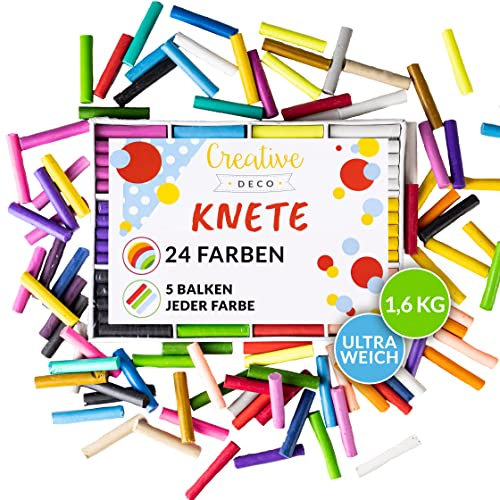 Creative Deco Knete für Kinder Schule | 24 Farben | 1600g | Trocknet Nie | Das Beste Knetmasse Plastilin Pädagogische, Kreative Geschenk Spielzeug | Gluten Frei | Sicher und Ungiftig
