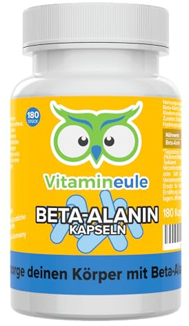 Beta Alanin Kapseln - hochdosiert 2000 mg pro Tag - kleine Kapseln - vegan | Produktion in Deutschland - ohne Zusätze & laborgeprüft - 180 Kapseln mit 500 mg - für Training & Kraftsport - Vitamineule®